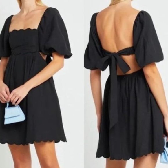 Anthropologie Dresses & Skirts - * NWT Anthropologie O.P.T. One Pretty Time Black Scallop Open Tie Back Dress Med